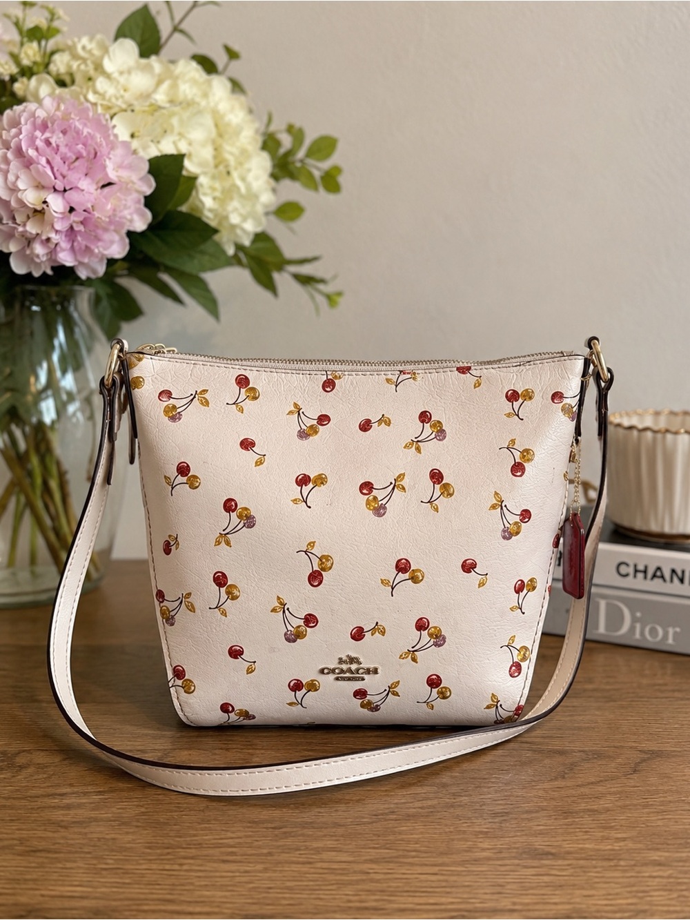 COACH Small Dufflette Cherry Print Crossbody Bag 27504 Chalk Multi